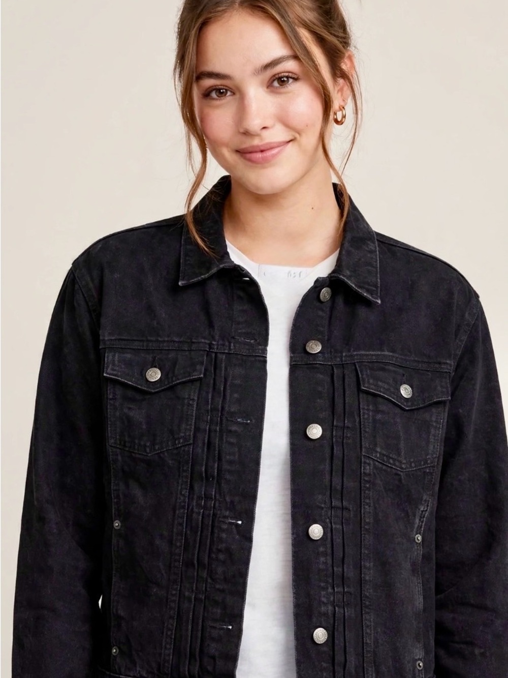 Old Navy Womens XL Black Denim Jacket - Classic Button-Up Trucker Layer Oversize